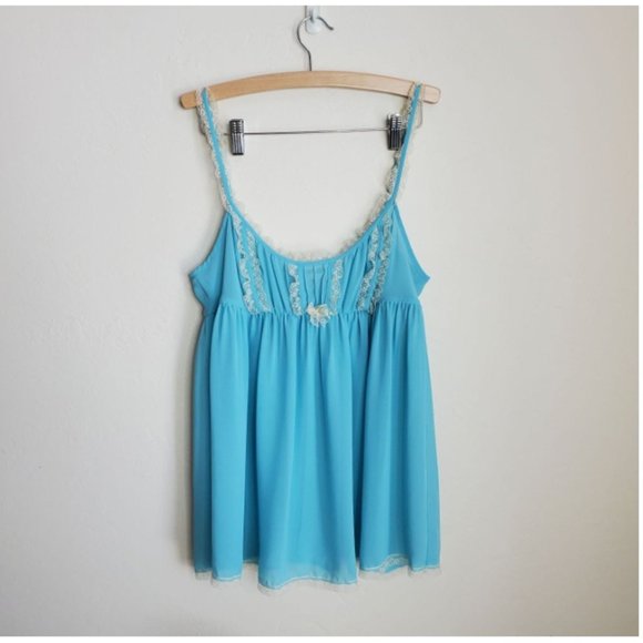 Victoria's Secret milkmaid top L semi sheer light blue with delicate lace detail